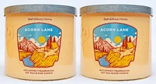 2 Bath & Body Works ACORN LANE Large 3-Wick Scented Candle 14.5 oz