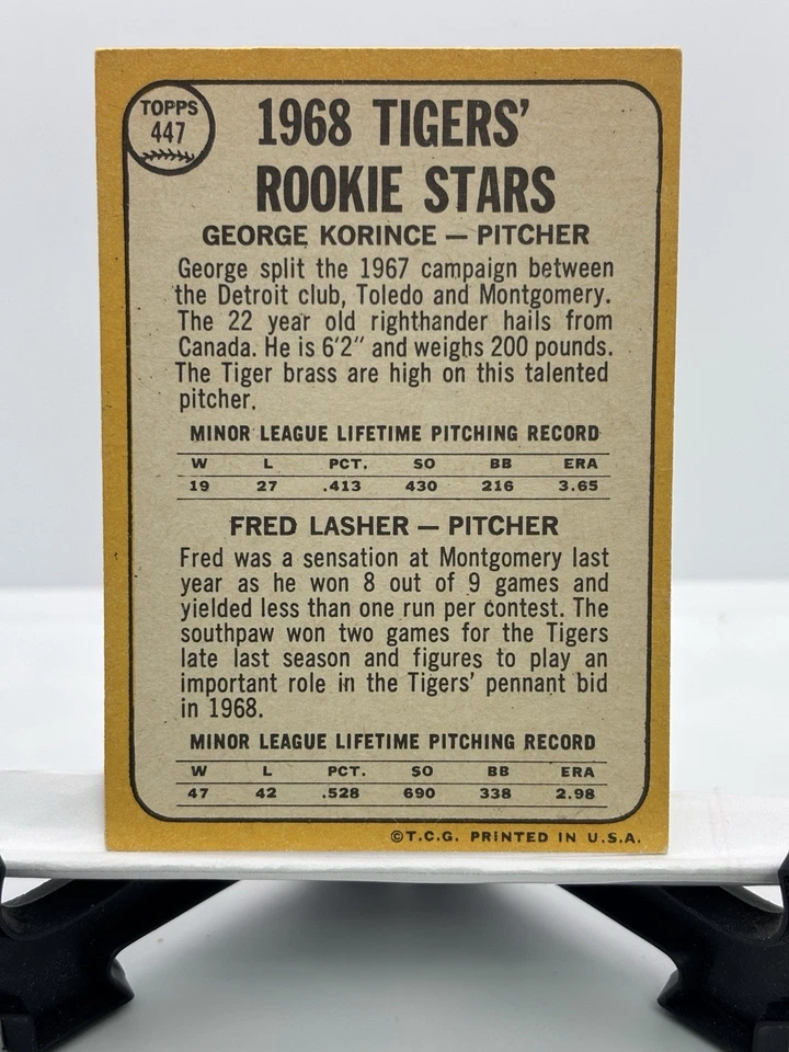1968 Topps - 1968 Rookie Stars Fred Lasher, George Korince #447 inv 146  - Image 2 of 2
