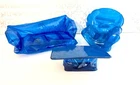 Vintage 70s Barbie Doll Size Inflatable Furniture Sofa Chair Table Blue Couch