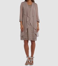 R M Richards Women's Brown Lace Jacket  Dress Set Size 4