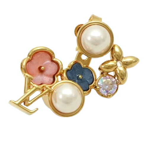 Louis Vuitton LV Botanica Earrings Gold Tone Pearl Flower 1.0in M01642 w/box - Picture 4 of 7