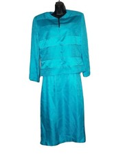 Adrianna Papell Women's Blue Silk 2 Pc Suit Skirt Jacket Size 12
