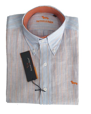 Harmont \u0026 Blaine c127004435 ruled Shirt in Linen Man with Celeste Size XL  -50% | eBay