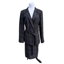 John Meyer Womens Plaid Belted Skirt 2 Pc Suit Black Purple size 10