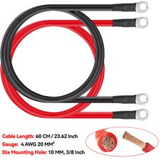 2x 60cm 10mm Pvc Battery Inverter Cable Set 4 Awg Positive Negative Cable
