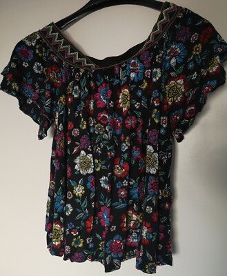 T Shirt Top Blouse Babydoll M Floral Black By Jessica