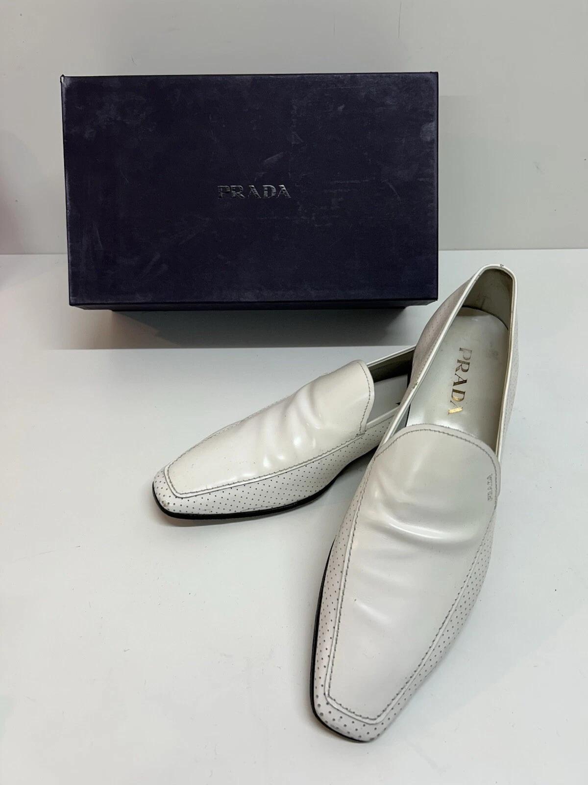 Mocassini uomo Prada in pelle traforata bianca (taglia 11)