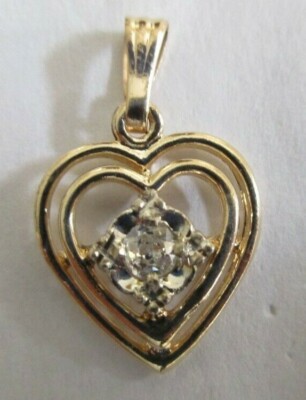 Vintage 14K Gold Diamant Herz Anhänger Old Mine Cut Diamond = 0,20 Karat F-SI1