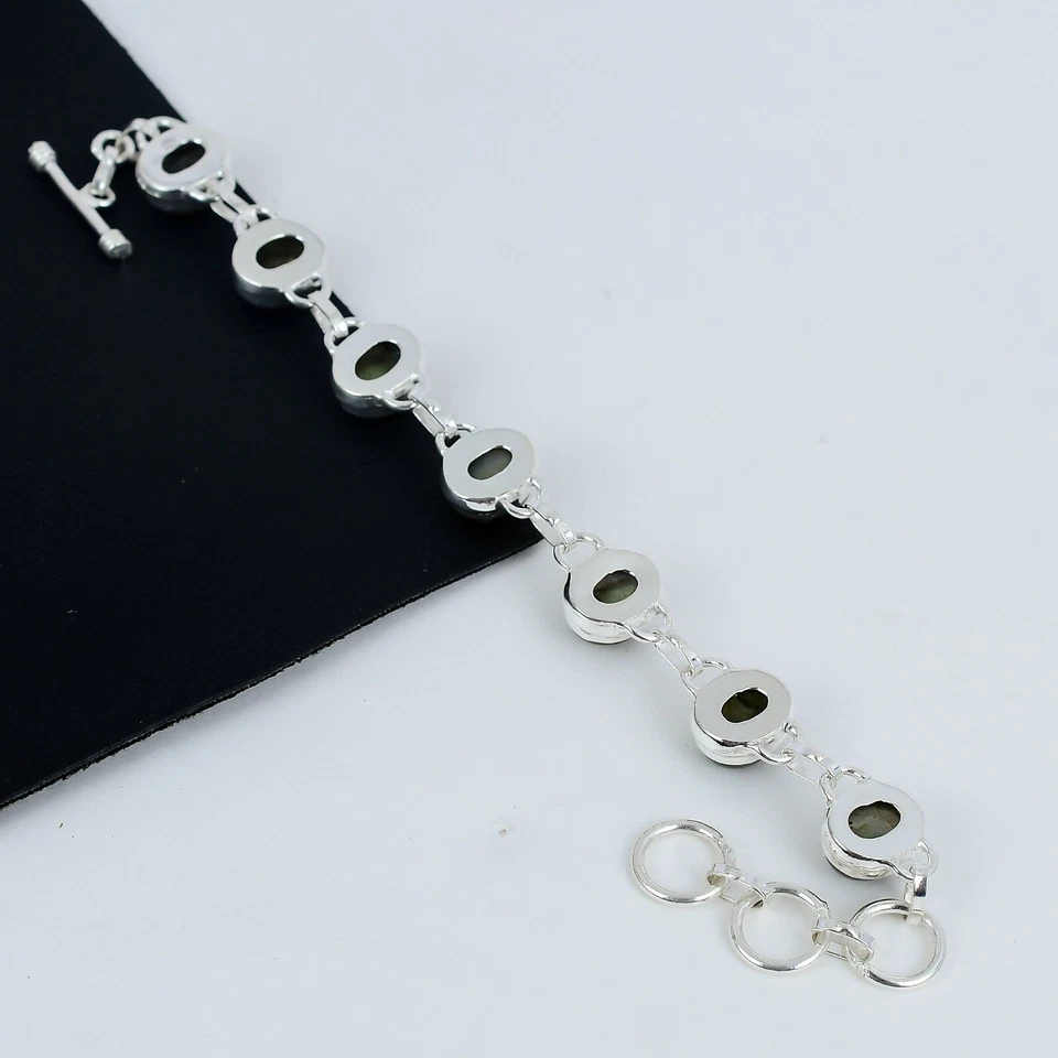 Natural Labradorite Gemstone Bracelet 925 Sterling Silver Jewelry For Love Gifts - Image 4 of 4