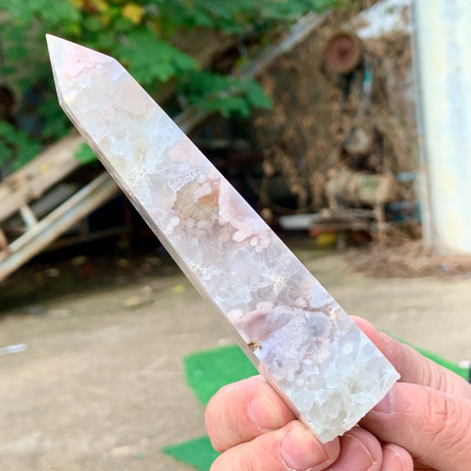 176G Natural cherry blossom agate ObeliskQuartz Crystal Tower Healing