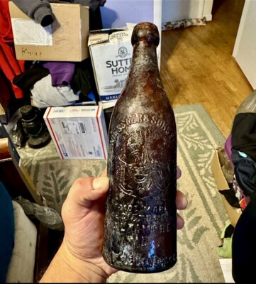 J F Wiessner & Sons Baltimore MD Amber Blob Beer Bottle Harry Potter Scar Look