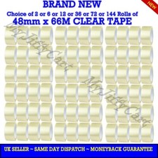 2, 6, 12, 36, 72 ROLLS OF 48mm X 66M CLEAR CARTON SEALING STRONG ADHESIVE TAPE