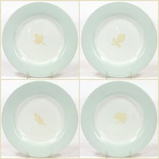 Michael Graves OAK LEAF 8.25" Dessert Salad Plate Set 4Pc Green Rim Tan Leaf