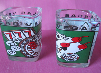 Pair of Shot Glasses, Las Vegas Casino Souvenir, Poker Slots Blackjack glass x2