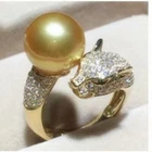 HUGE AAAAA 10-11mm Genuine Natural South Sea Golden ROUND Pearl Ring 925s