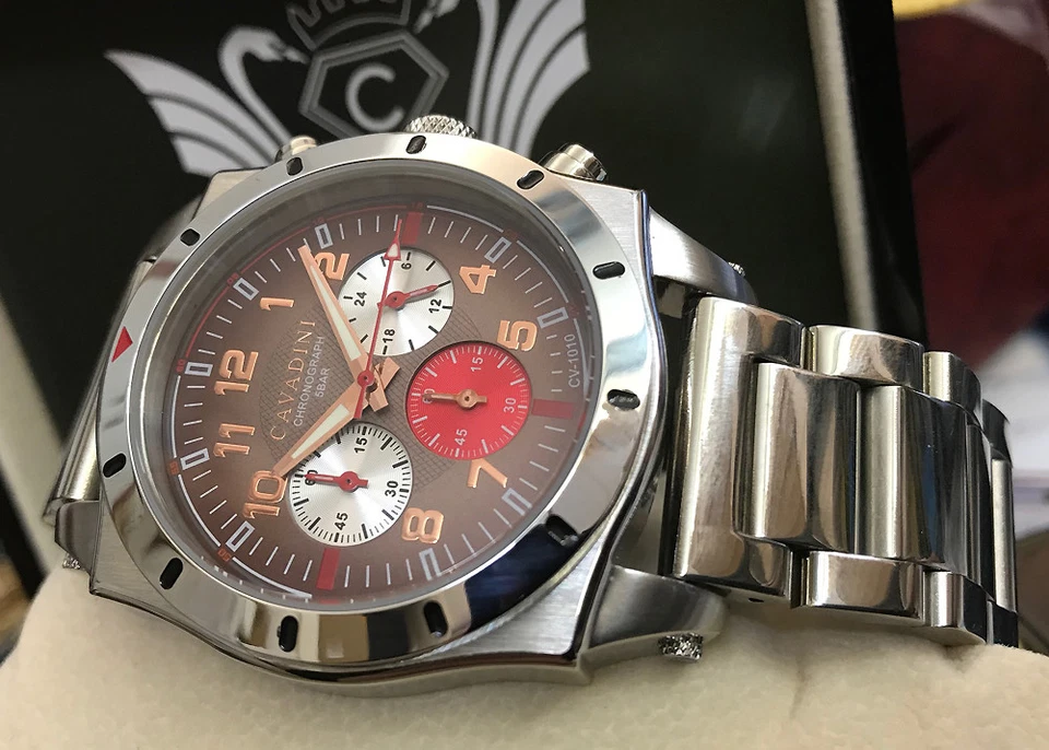 Reloj Cavadini Diseñador Cronógrafo Timor Acero Inoxidable CV-1010 Marrón Tabaco Foto 4 de 4