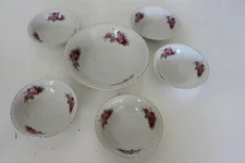 Vintage Hand Painted Roses Serving Bowl with 5 Individual Bowls Japan L#770