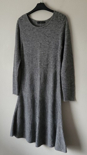 Peruvian Connection Grey Wool Dress With Baby Alpaca Midi Length ~ Size Medium - Picture 3 of 12