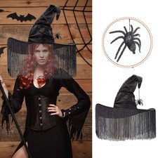 Halloween Women Black Ruched Witch Wizard Hat Fancy Dress Costume Accessory USA