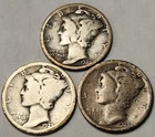 1925 P D S Mercury Dimes (3) Coin Lot, 90% Silver Coins, Great 4 Albums M-25AB16