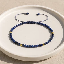 Lapis Lazuli Stone Bracelet Minimalist Tiny Beaded Adjustable Women Jewelry Gift