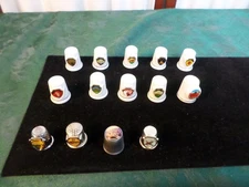 14pc Beautiful Vintage Porcelain & Metal Decorative State Designed Thimbles Plus