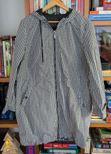 Lagenlook Regenmantel Parka Windbreaker White Label Schwarz/Weiß Kapuze