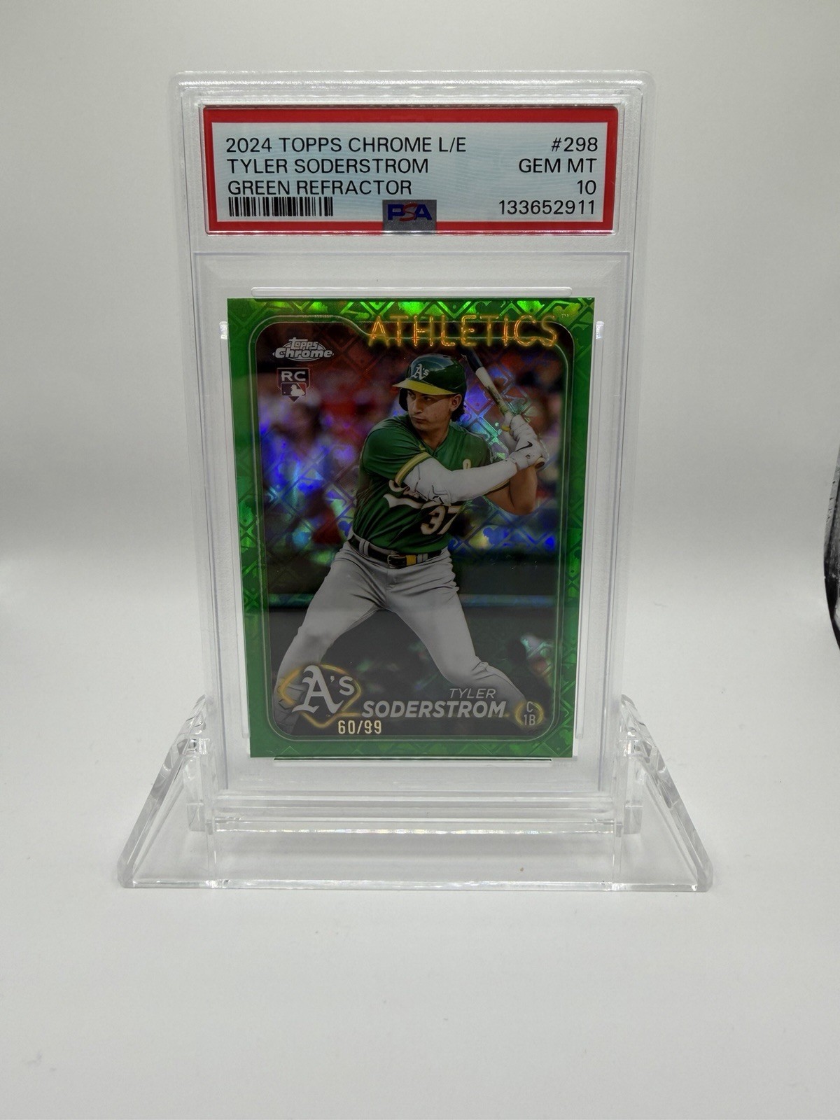 2024 Topps Chrome L/E - Tyler Soderstrom #298 Green Refractor /99 (RC) PSA 10