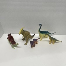 Lot of 5 Plastic Dinosaur Figures Assorted Colors Pretend Play Toy