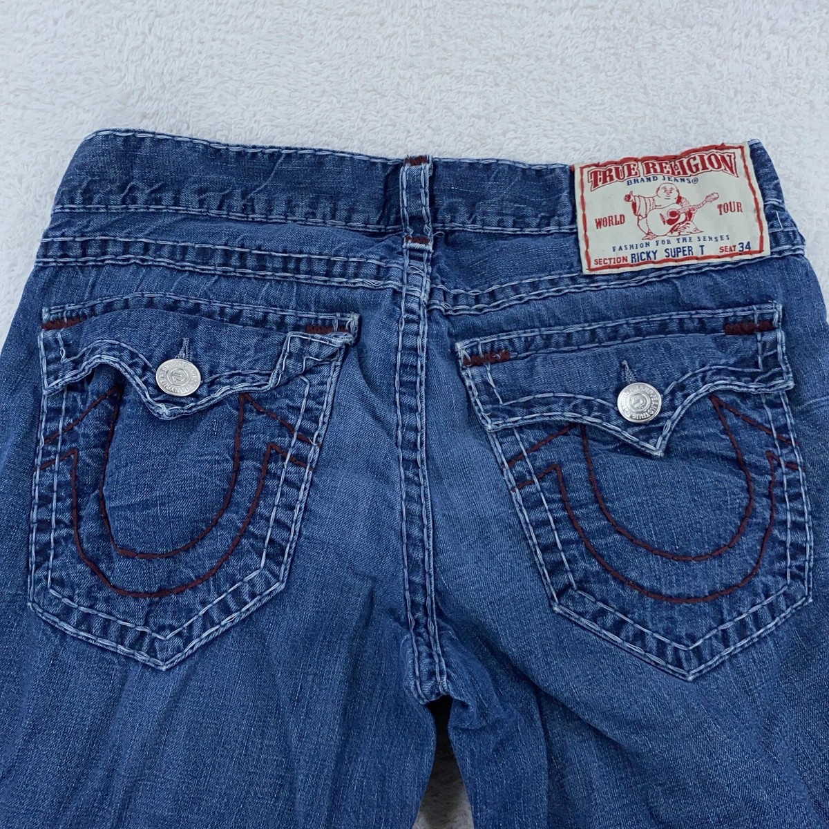 True Religion Jeans Mens 36x30 Ricky Super T Distressed Red