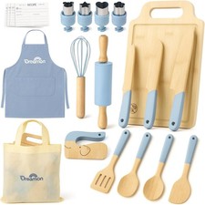 Kids Cooking Set 29 Piece Wooden Toddler Montessori Kitchen Toys for Real Baking