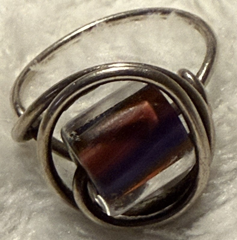 7 Size handmade wire-wrapped ring with iridescent orange purple dichroic glass
