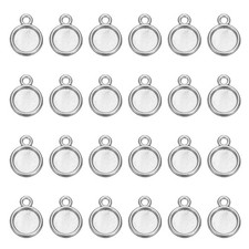 50Pcs Round Blank Pendant Trays 8mm Bezels Settings White Gold