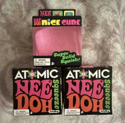 Schylling Nee Doh Nice Cube + Atomic Nee Doh Squeeze Toys Lot Pink/Yellow/Blue