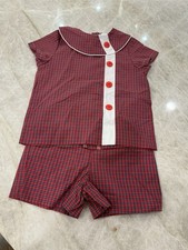 Boys boutique red plaid Christmas set size 4