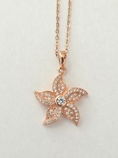 Rose Gold Plated Sterling Silver Flower Necklace with Cubic Zirconia