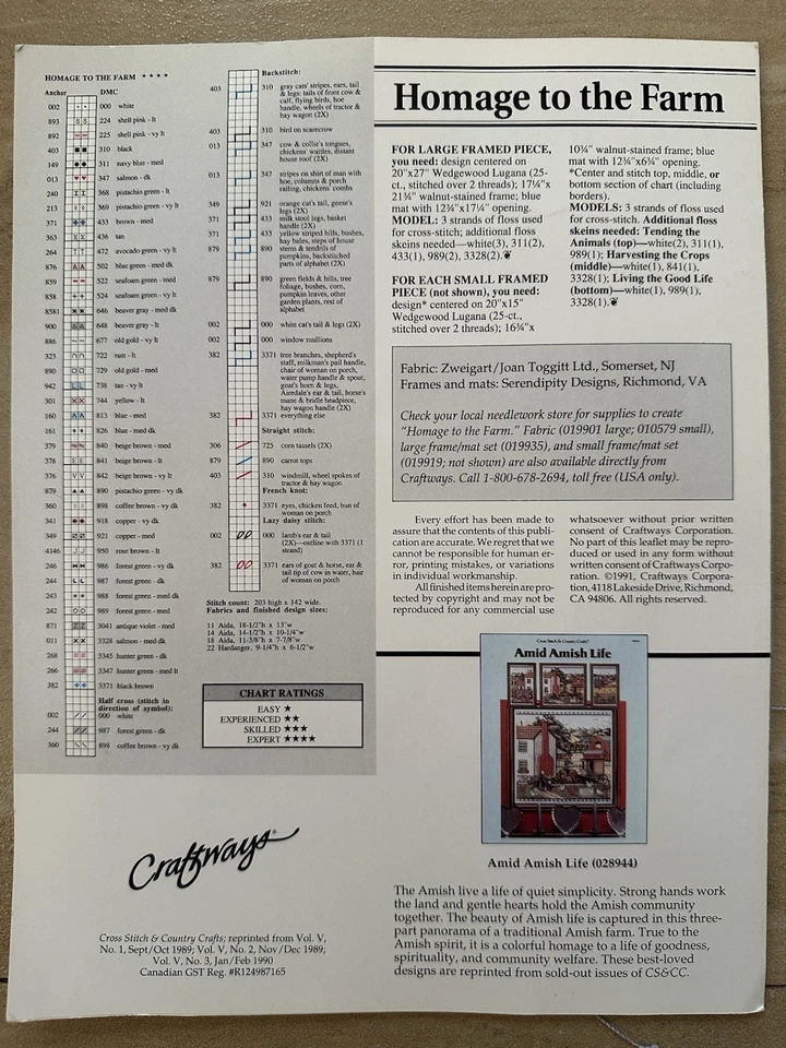 OOP Cross Stitch and Country Crafts HOMAGE TO THE FARM Chart Evenweave DMC floss - Image 4 of 4