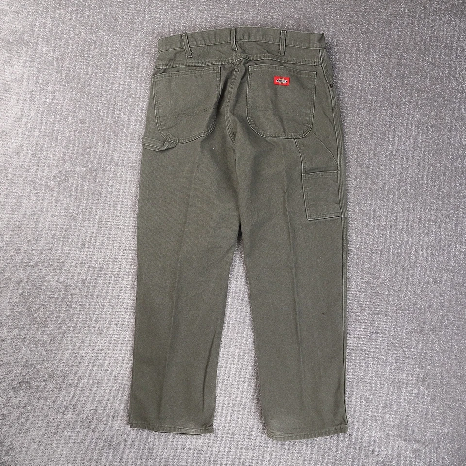 Pantalones utilitarios de lona Dickies 34x30 verde plisado pierna recta Foto 2 de 4