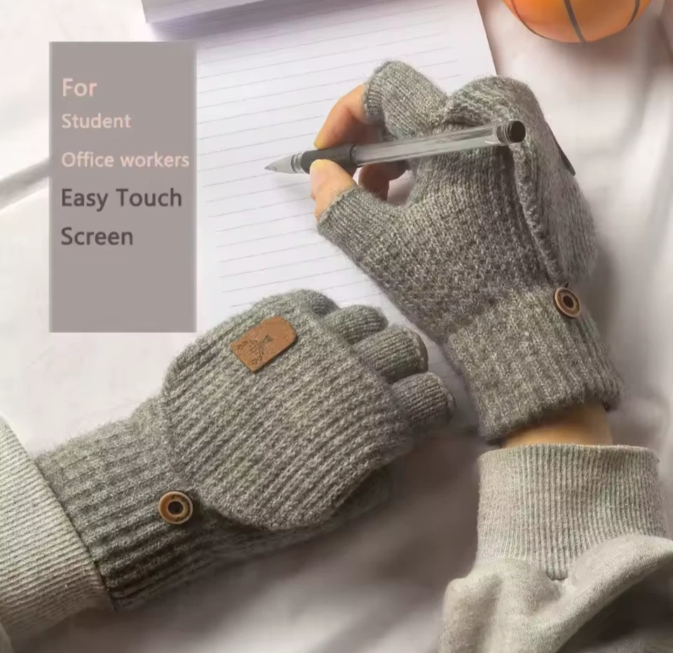 Gestrickte fingerlose Handschuhe Winter Halbfinger-Studentenhandschuhe - Bild 3 von 4