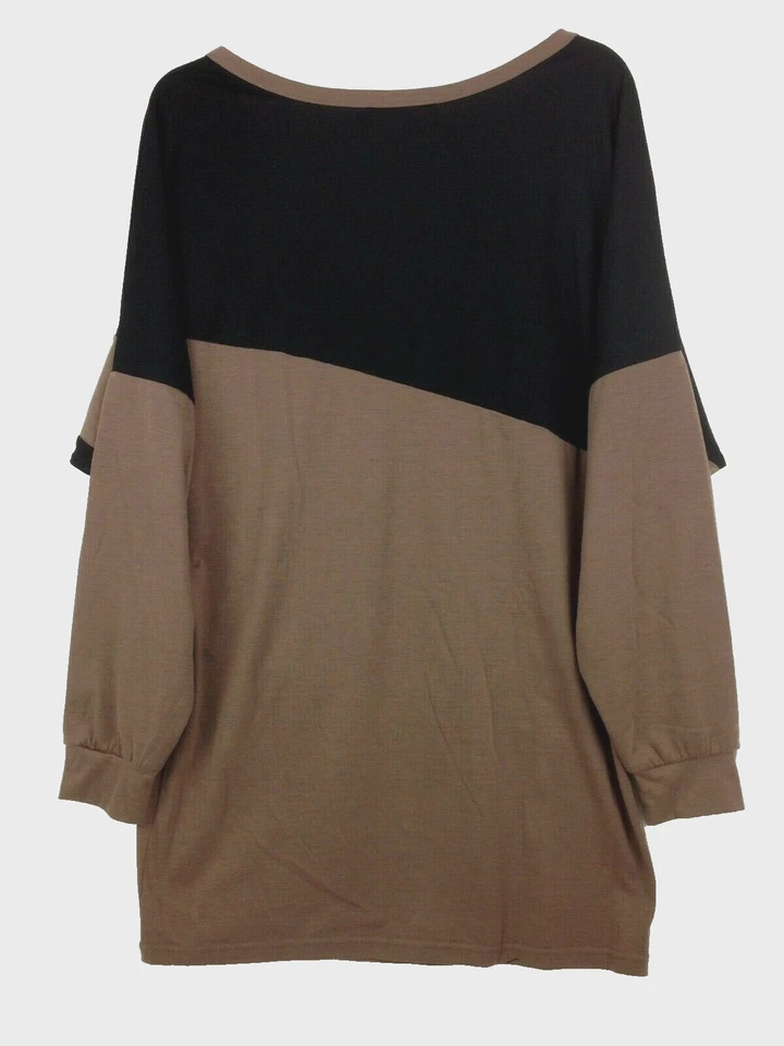 Allegra K Women’s Knit Top LS Raglan Sleeves Lite Wgt Striped Black/Brown Sz L - Image 4 of 4