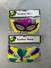 Greenbrier Mardi Gras Feather Mask Lot of 2 NWT Masquerade Costume Party Eye