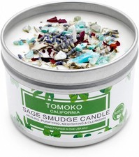 White Sage Scented Candle W/ Rose Lavender  Crystal Healing Purifying