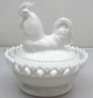 Imperial Rooster on Nest Milk Glass Covered Dish Vintage
