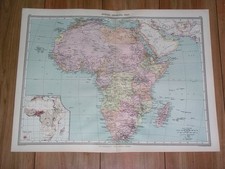1908 ANTIQUE POLITICAL MAP OF AFRICA BRITISH FRENCH GERMAN COLONIES