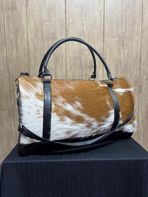 Genuine Cowhide Hair on Leather Duffel Bag Weekend Overnight Travel Gym Bag