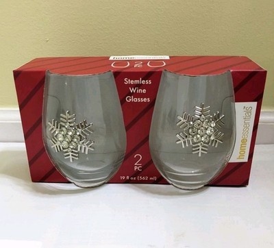 Stemless Wine Glasses Home Essentials Snowflake Charms Rhinestone Stones New