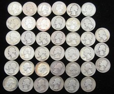 LOT OF 39 EARLY US SILVER WASHINGTON QUARTERS FACE VALUE 90% SILVER COINS 