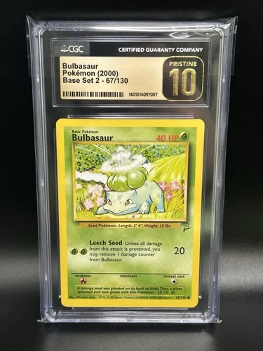 BULBASAUR Pokemon Card - Base Set 2 - 67/130 - CGC 10 Pristine