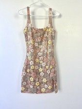 Floral Sequin Bodycon Mini Dress L Sleeveless Pink Gold Multicolor