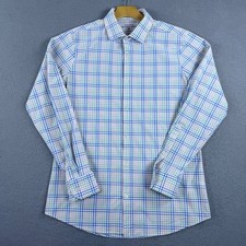 Mizzen Main Men's Leeeward Pastel Check Dress Shirt Size Large Trim Fit Stretch